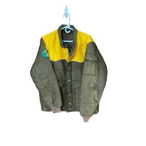 Mens vintage Swingster brown and gold puff jacket with Belgian horse patch size